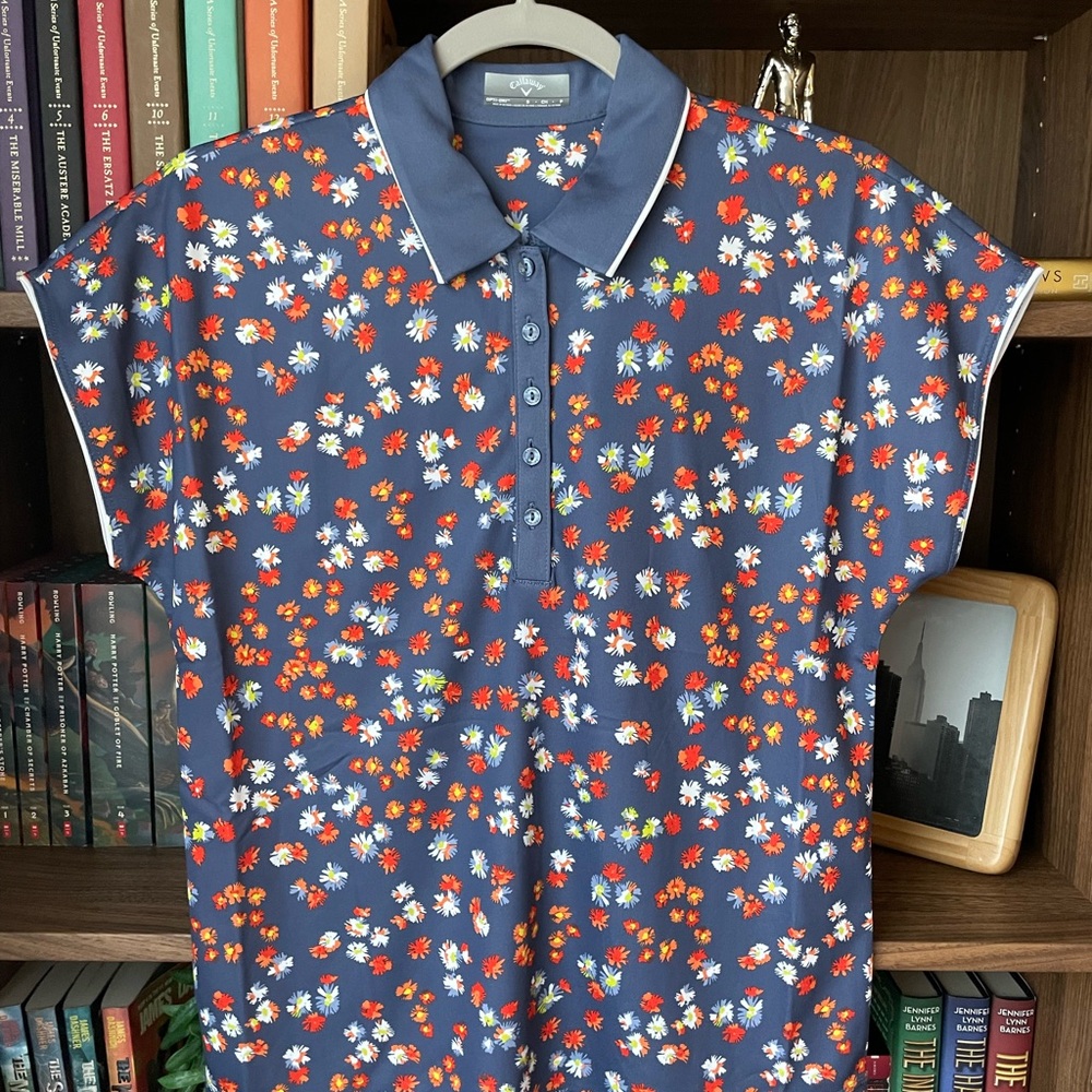 Callaway Opti-Dri Blue Indigo Golf Summer Floral polo shirt NWT
